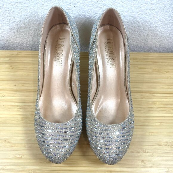 De Blossom Collection Silver Rhinestone Sparkle Evening Pumps Heels Size 7 - Picture 2 of 7